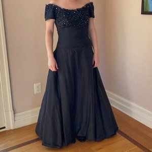 Black, Silk Dress with Silver, Beaded Embroidery by Vasarri